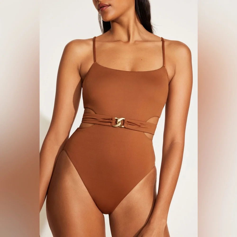 VITAMIN A Luxe Link Belted One Piece - Bronze ReLux, $200